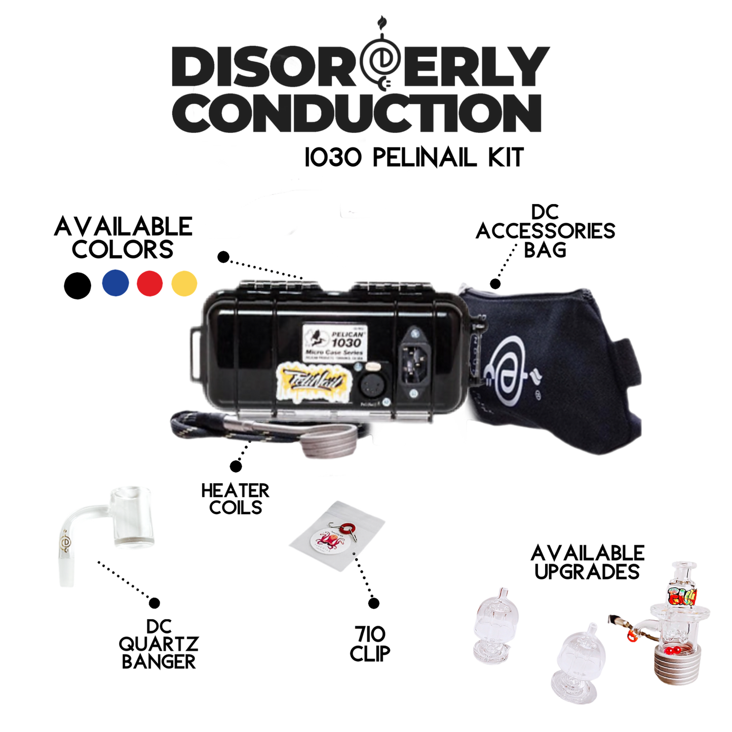 Solid Black PeliNail 1030 Enail Controller with temperature control for precise accuracy. Kevlar 25mm Cage Coil with Quartz Banger 