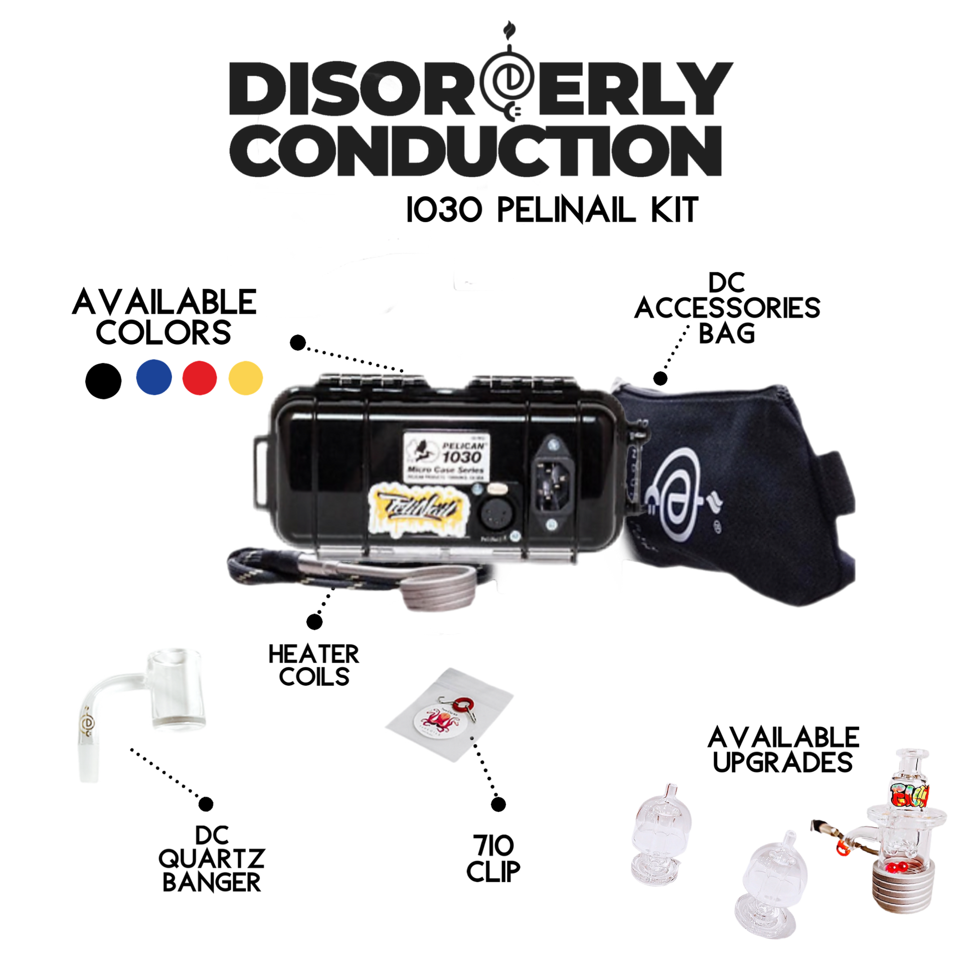 Solid Black PeliNail 1030 Enail Controller with temperature control for precise accuracy. Kevlar 25mm Cage Coil with Quartz Banger 