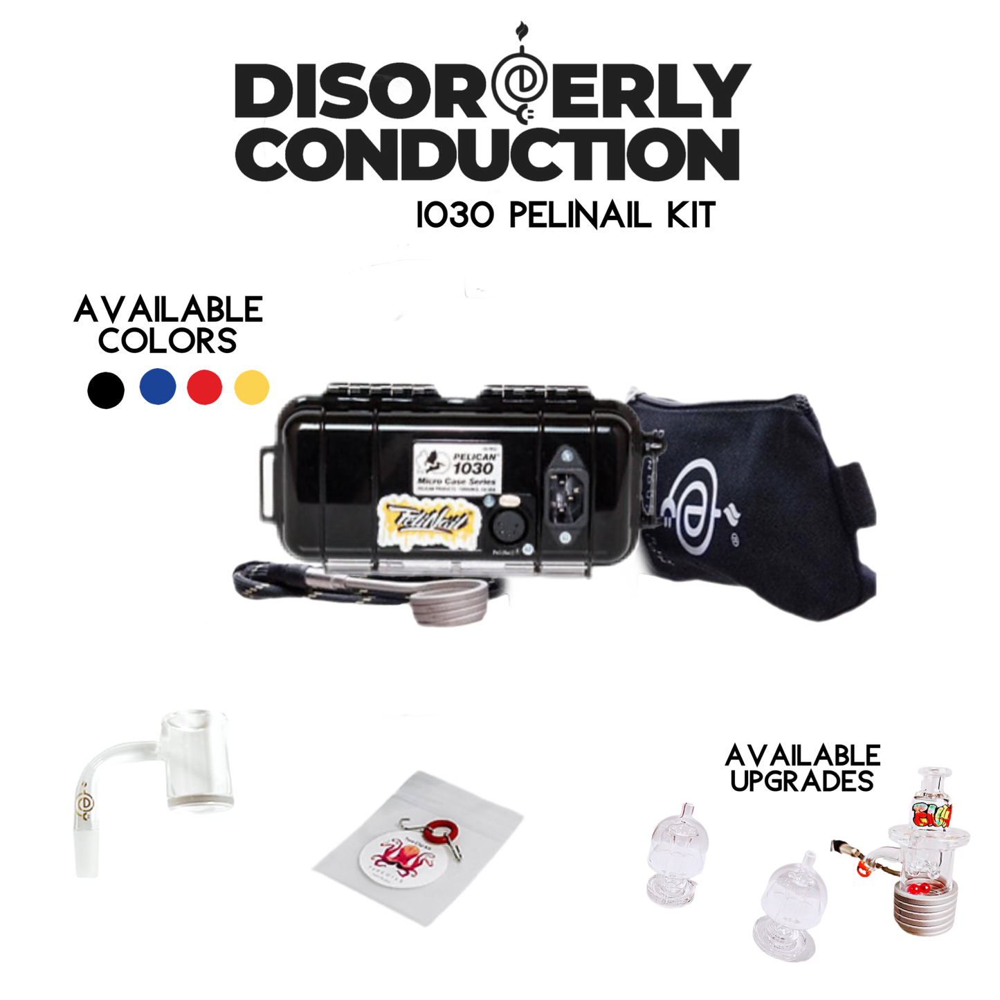 Solid Black PeliNail 1030 Enail Controller with temperature control for precise accuracy. Kevlar 25mm Cage Coil with Quartz Banger 