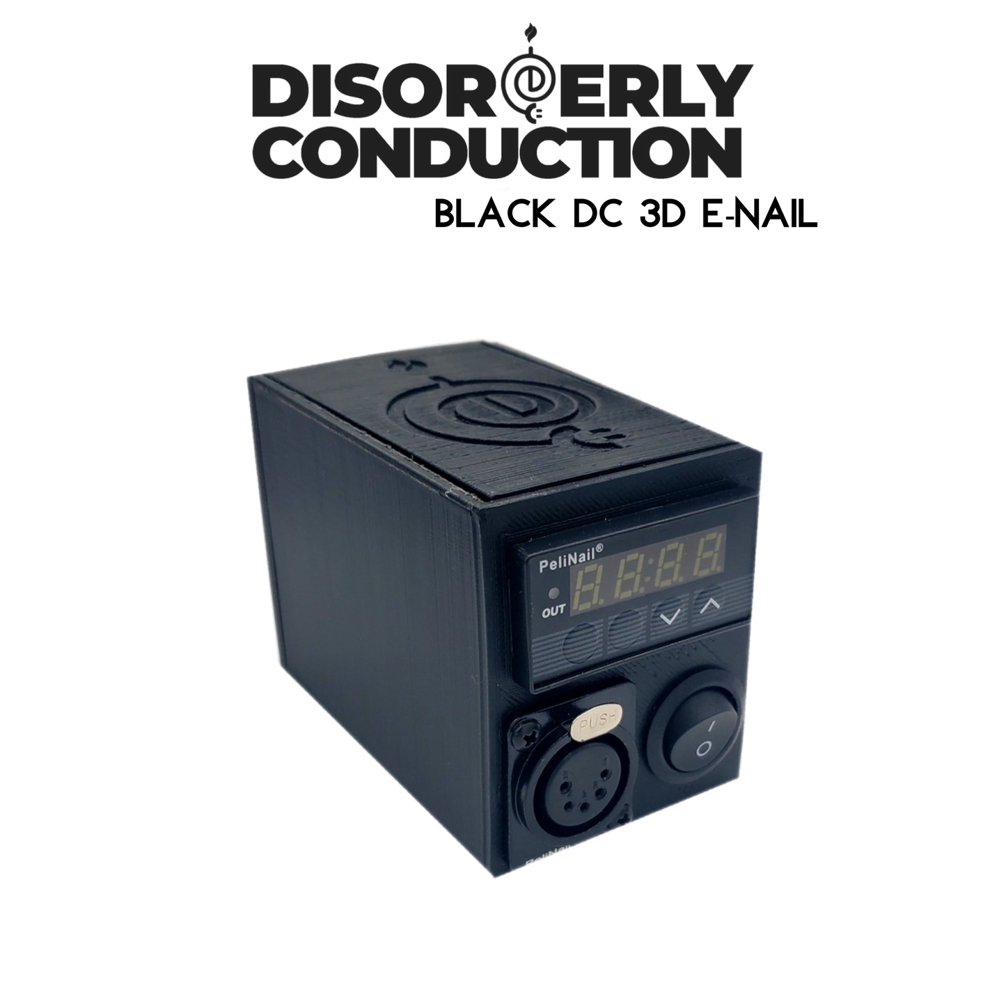 Black DC Cobra Enail Controller connected to a heating element with temperature controls