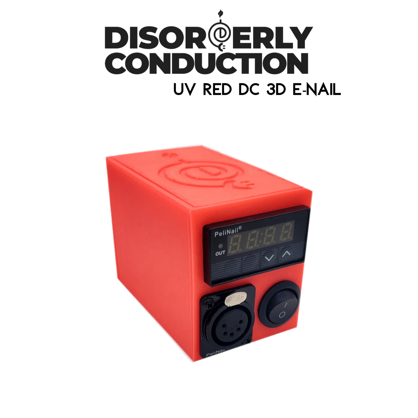 Red DC Cobra Enail Controller connected to a heating element with temperature controls 