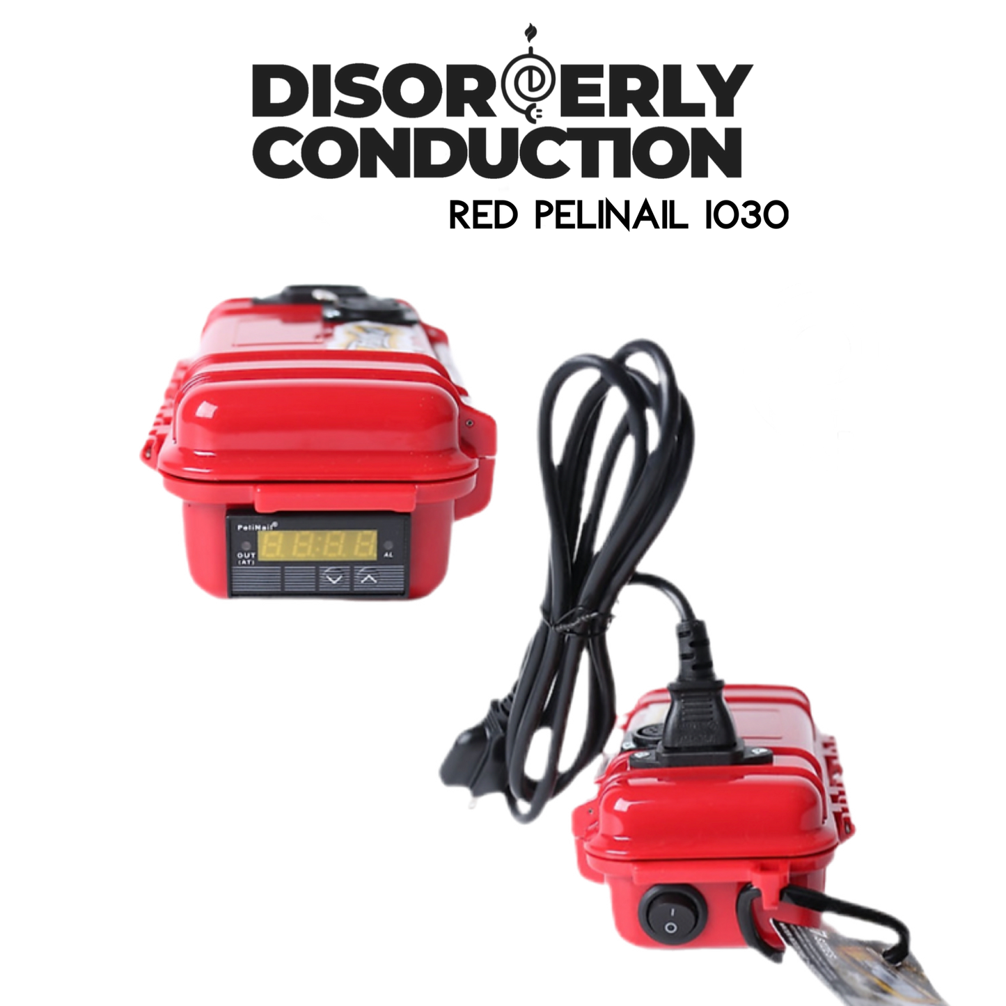 Solid Red PeliNail 1030 Enail Controller with temperature control for precise accuracy.