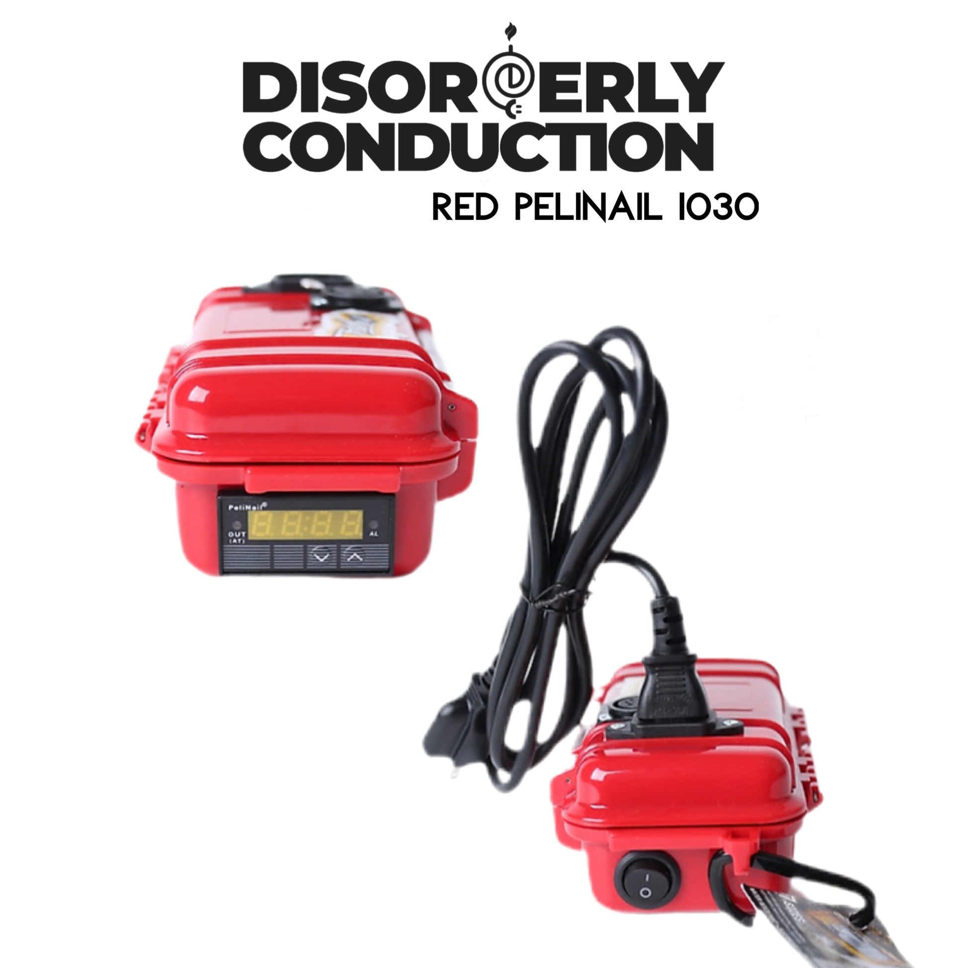 Solid Red PeliNail 1030 Enail Controller with temperature control for precise accuracy.